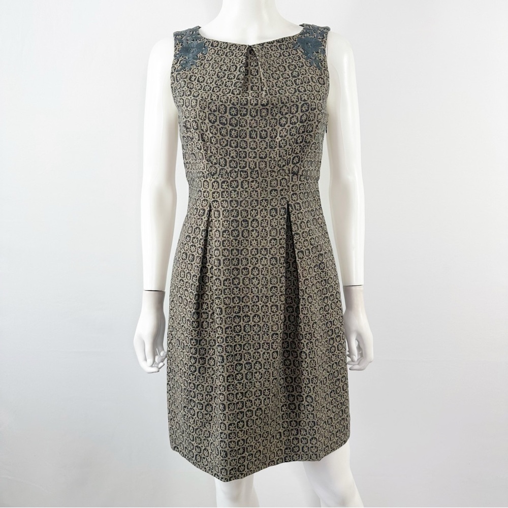 Noa Noa Brown Tweed Sheath Dress Size XS Embroidered Shoulder Preppy Classic
